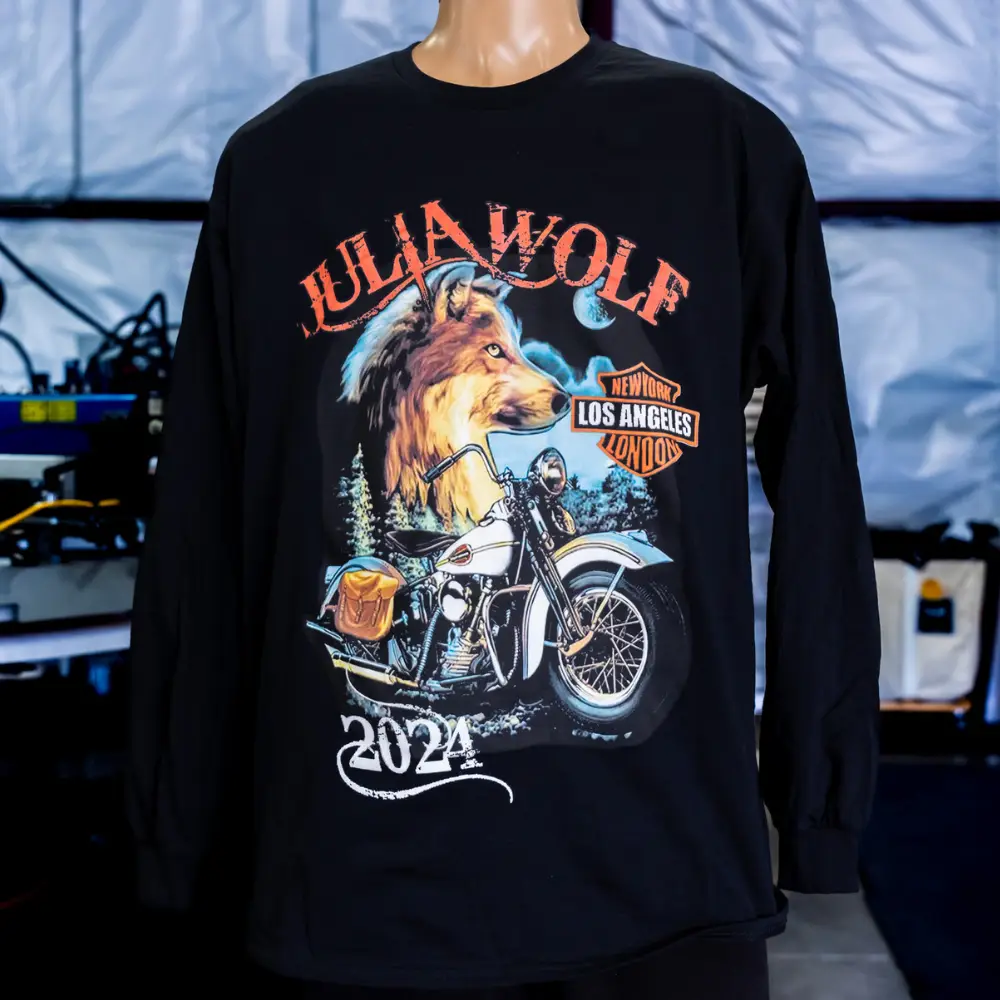 Digital squeegee print on Gildan long sleeve