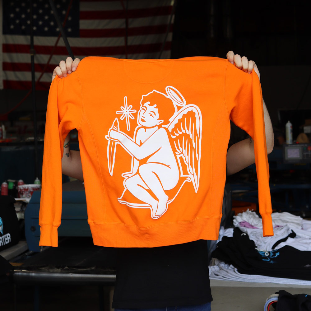 Custom puff print on varsity crewneck