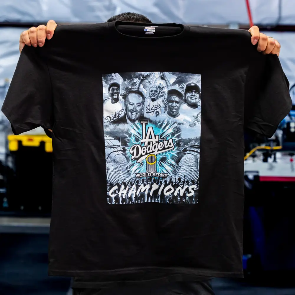 Custom screen print on Champion T425 tees