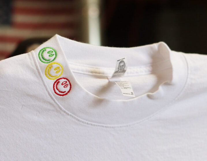 This zoomed-in image highlights the neck area of the Los Angeles Apparel 1809GD White T-shirt. The reinforced stitching ensures long-lasting durability, while custom neck label options allow for seamless branding and personalization.