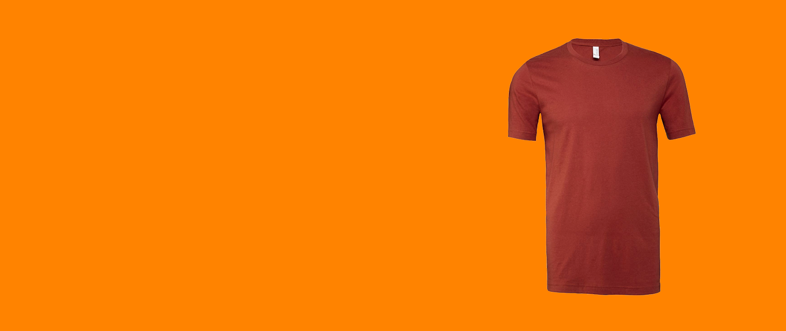 Plain red t-shirt displayed on an orange background.