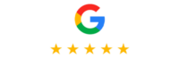 Google logo with a rainbow pattern and stars underneath.