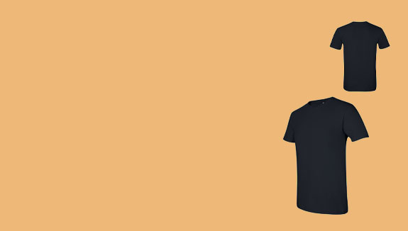 Two black "Get-Started" t-shirts displayed against a plain orange background.