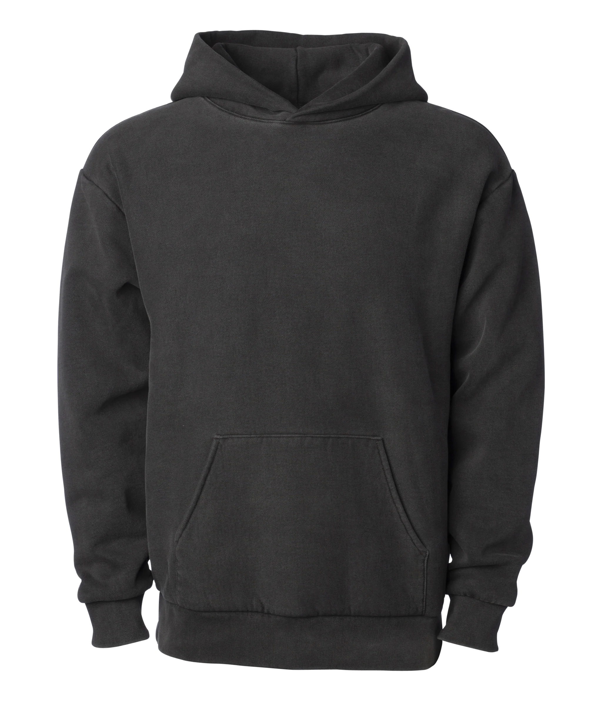 Plain gray hoodie with a front pocket isolated on a white background.
