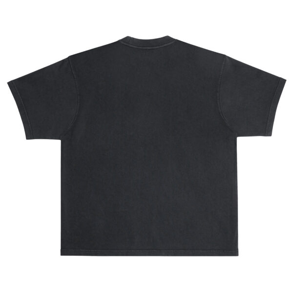 A plain black t-shirt displayed on a white background.