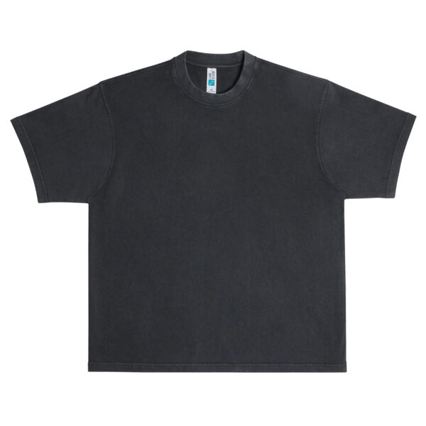 Plain Black gray t-shirt displayed on a white background, showing the front view with visible label inside the collar.