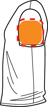 Illustration of a simple, stylized sleeping bag with a visible orange pillow inside.