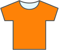Illustration of a plain orange t-shirt with short sleeves and a round neckline.