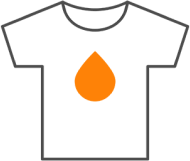 Black t-shirt with a large orange water drop design, screenprinted centrally on the chest.