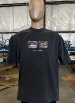A mannequin wears a black T-shirt displaying two illustrations of mouths with the text "WATCH YA MOUTH"; one mouth has healthy teeth, the other teeth are yellow and decayed. The product is 100 Digital Screen Printing - Garment-Dyed Heavyweight Shirts - Photo-Realistic Full-Color Printing - Hybrid Screen Print with Digital Color - 300 Resolution - Vivid Results.