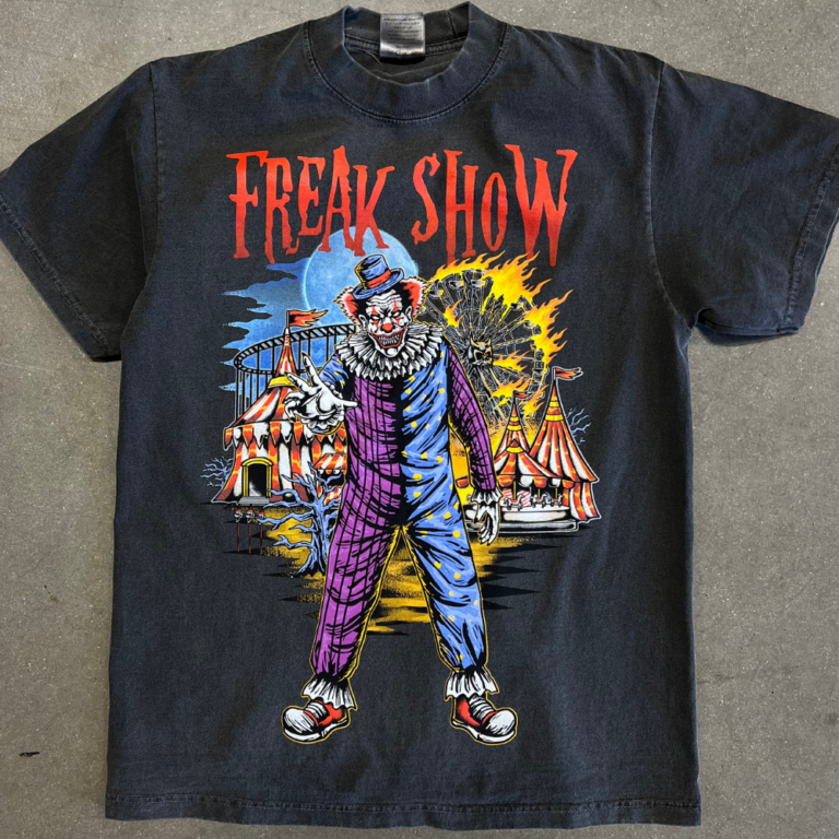 Jumbo screen printing on Shaka Wear Max Heavyweight Style SHMHSS T-Shirts Shadow Front view - Garment Decor A photo of a custom jumbo screen printed 8 color design on Shadow Shaka Wear Max Heavyweight Style SHMHSS T-Shirts front view