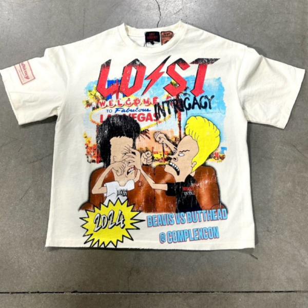 Front view of a custom-made streetwear tee in cream featuring premium jumbo screen printing of Lost Intricacy Design printed by Garment Decor. Perfect for brands looking to make a statement with bold, oversized designs